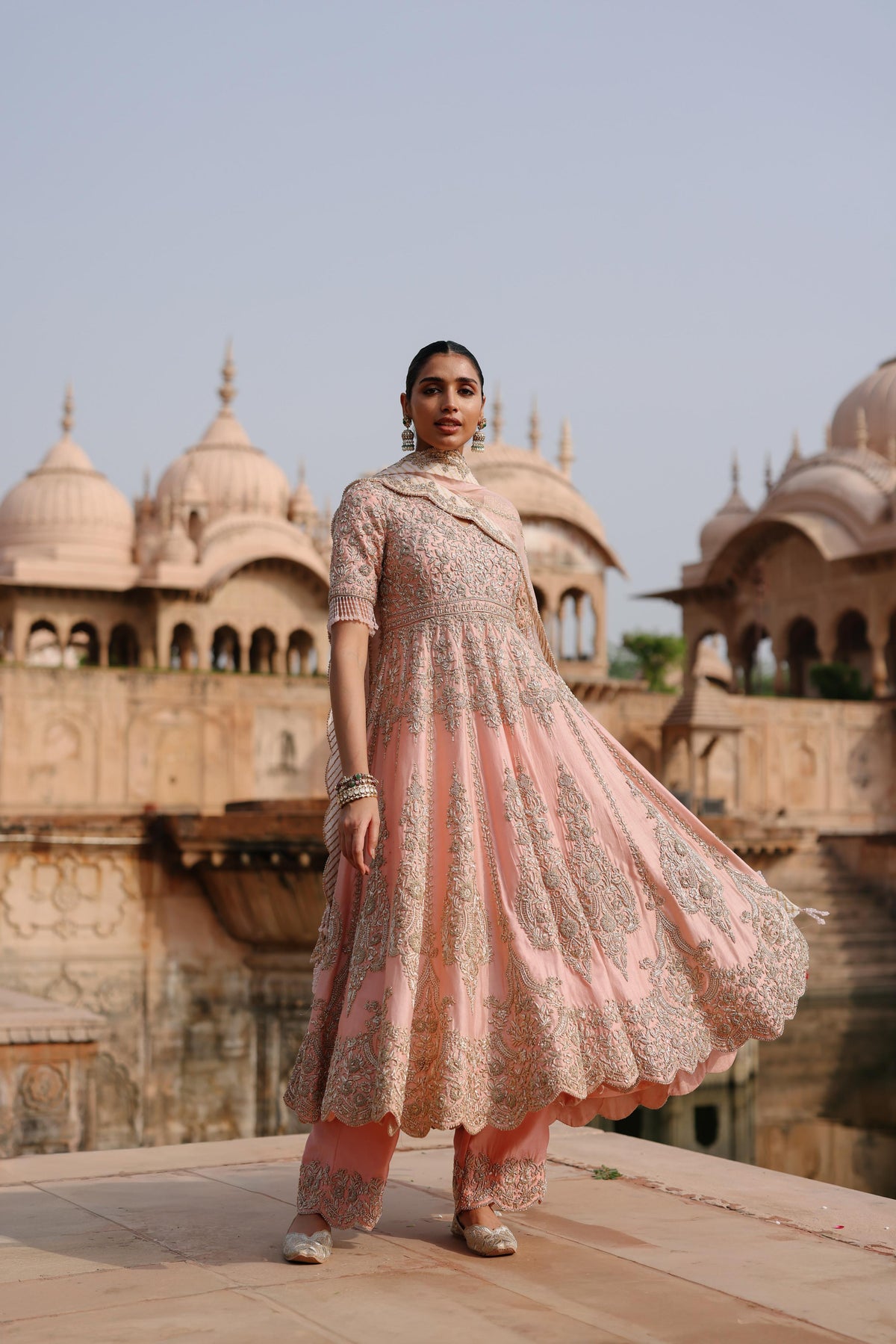 MAHROSH - PINK KALIDAAR ANARKALI SET WITH PALAZZO & DUPATTA