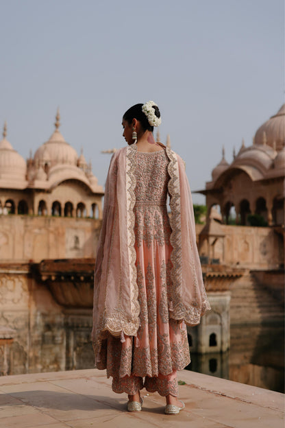 MAHROSH - PINK KALIDAAR ANARKALI SET WITH PALAZZO & DUPATTA