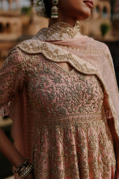 MAHROSH - PINK KALIDAAR ANARKALI SET WITH PALAZZO & DUPATTA