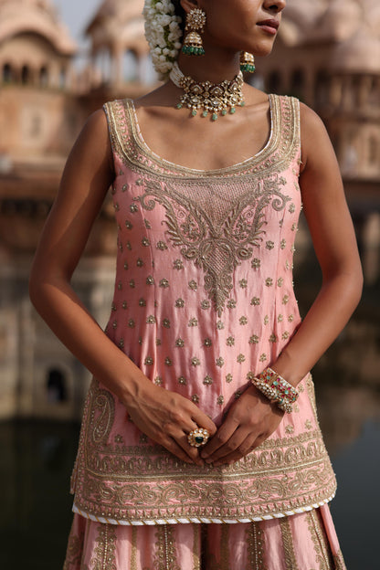 TASNIM - PINK KURTA SET WITH SHARARA & DUPATTA