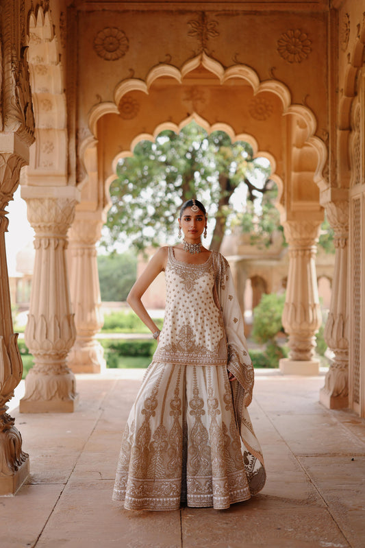 SHABNAM - DAISY IVORY KURTA SET WITH SHARARA & DUPATTA