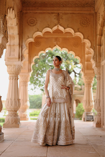 SHABNAM - DAISY IVORY KURTA SET WITH SHARARA & DUPATTA