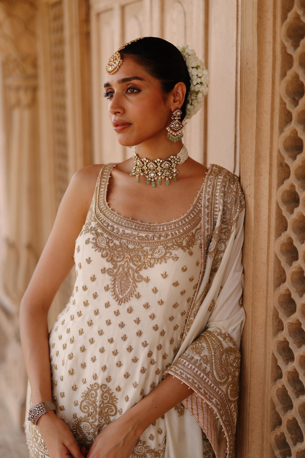 SHABNAM - DAISY IVORY KURTA SET WITH SHARARA & DUPATTA