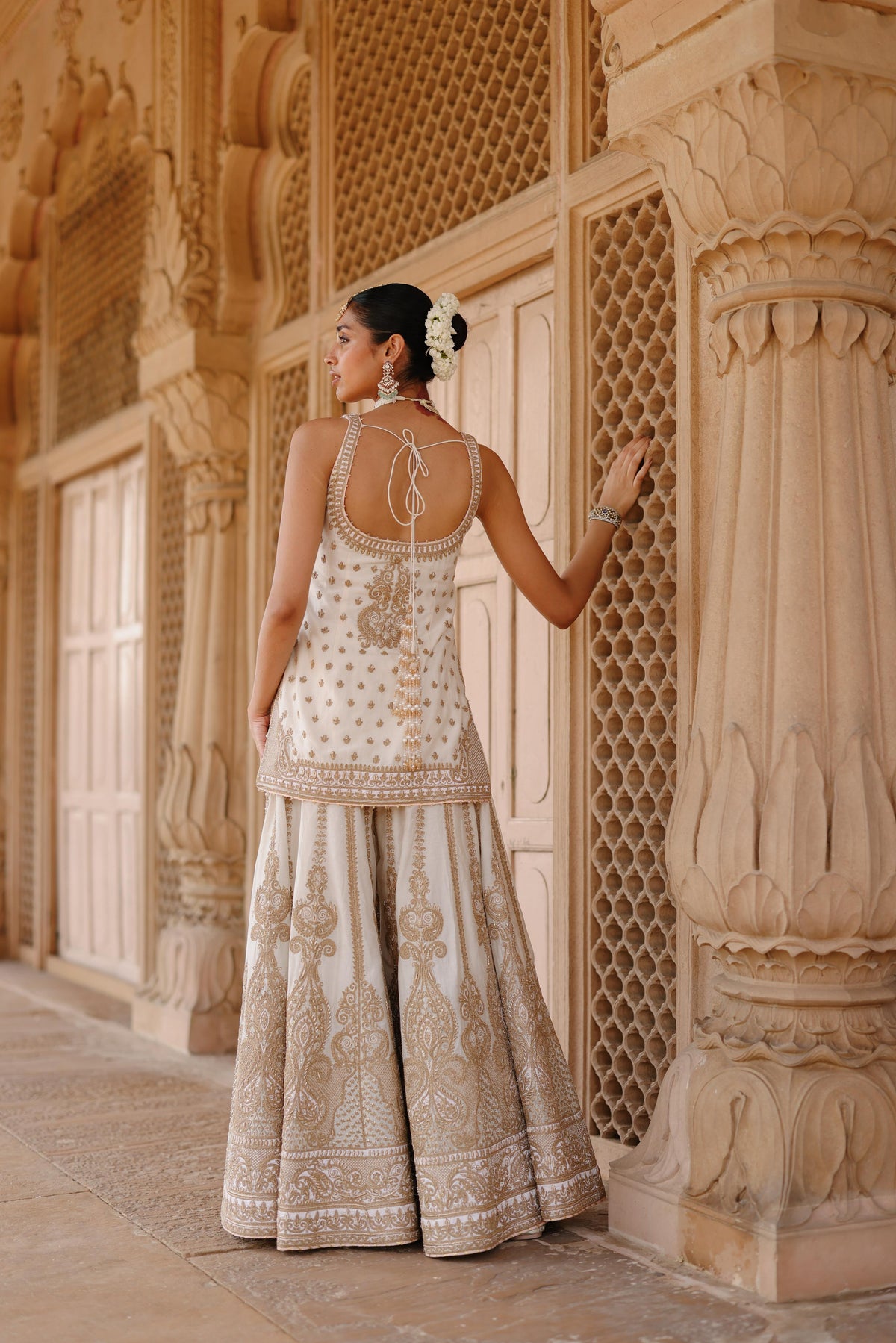 SHABNAM - DAISY IVORY KURTA SET WITH SHARARA & DUPATTA