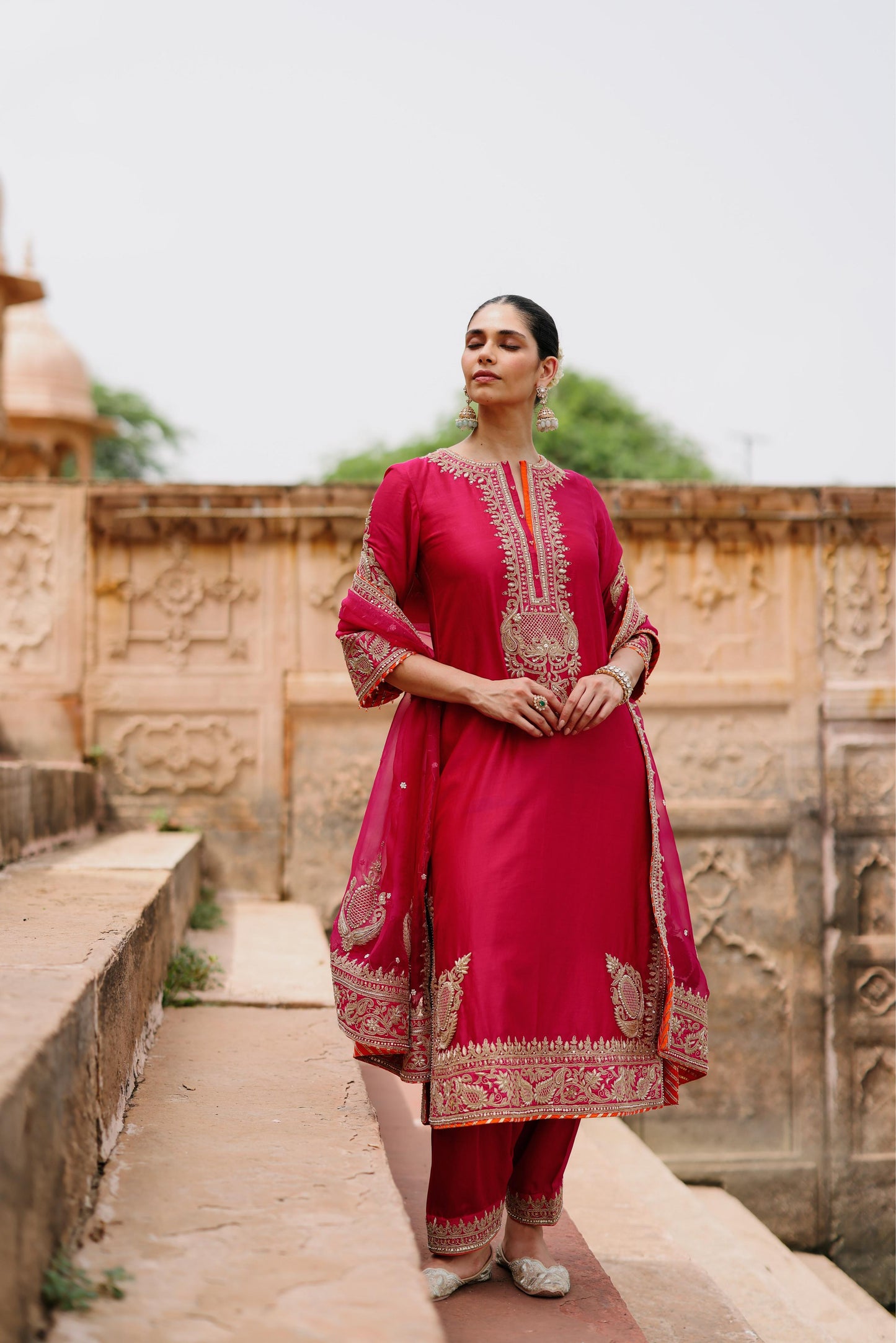 ARWA - HOT PINK LONG KURTA SET WITH SALWAR & DUPATTA
