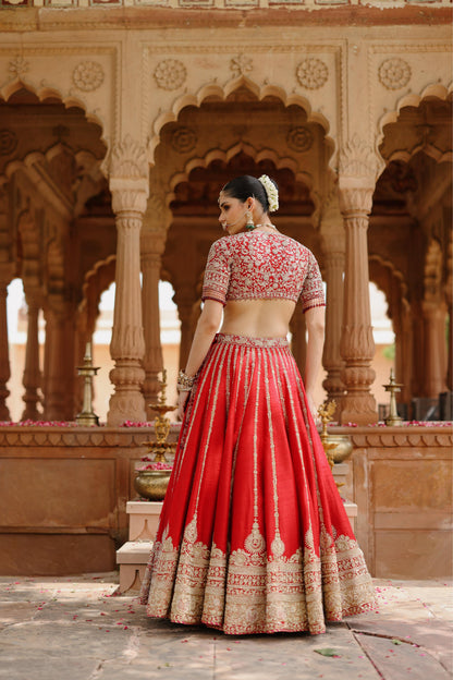 ROHA - DEEP RED LEHENGA SET WITH BLOUSE & DUPATTA
