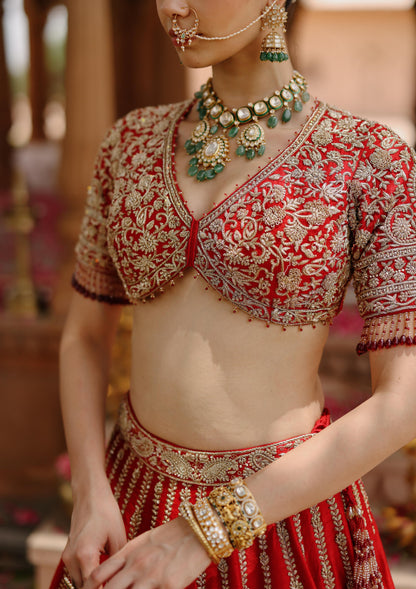 ROHA - DEEP RED LEHENGA SET WITH BLOUSE & DUPATTA