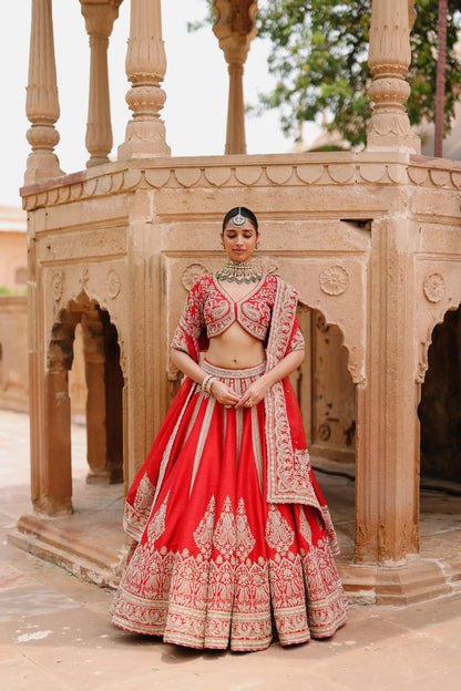 MAHROZ - DEEP RED LEHENGA SET WITH BLOUSE & DUPATTA