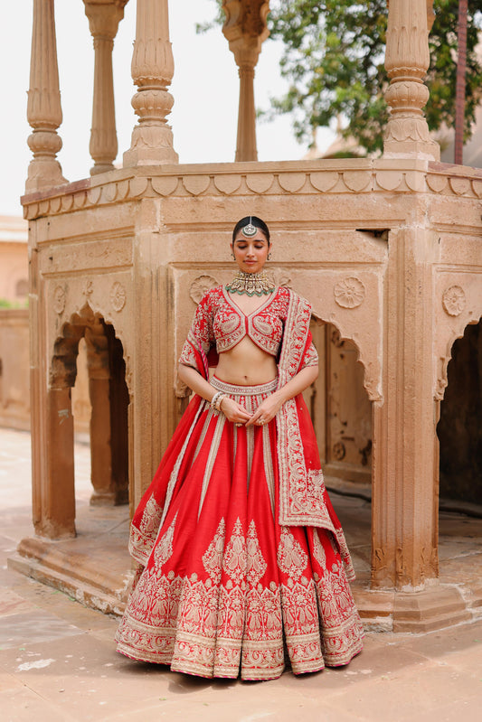 MAHROZ - DEEP RED LEHENGA SET WITH BLOUSE & DUPATTA