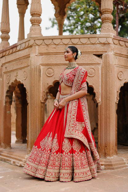 MAHROZ - DEEP RED LEHENGA SET WITH BLOUSE & DUPATTA