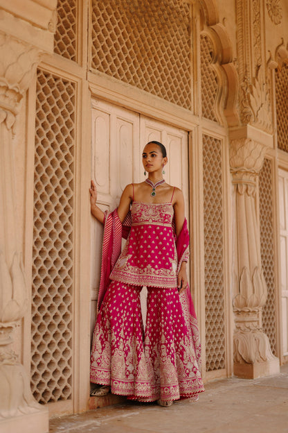 NISBAT - HOT PINK KURTA SET WITH GARARA & DUPATTA