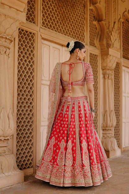 NUSRAT - HOT PINK KALI-IN-KALI LEHENGA SET WITH BLOUSE & DUPATTA
