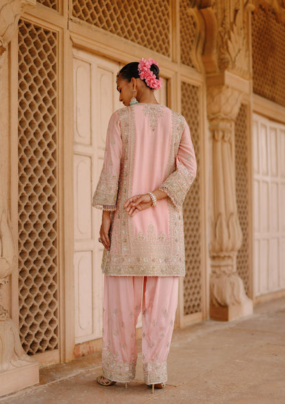 ELAYA - PINK SHORT KURTA SET WITH MATCHING SALWAR & DUPATTA