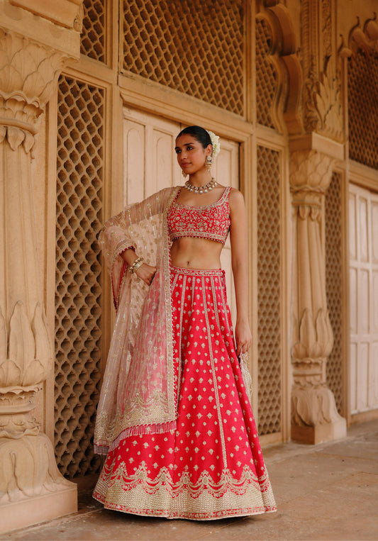 NOORBANO - HOT PINK LEHENGA SET WITH BLOUSE & DUPATTA