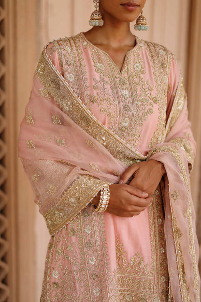 ELAYA - PINK SHORT KURTA SET WITH MATCHING SALWAR & DUPATTA