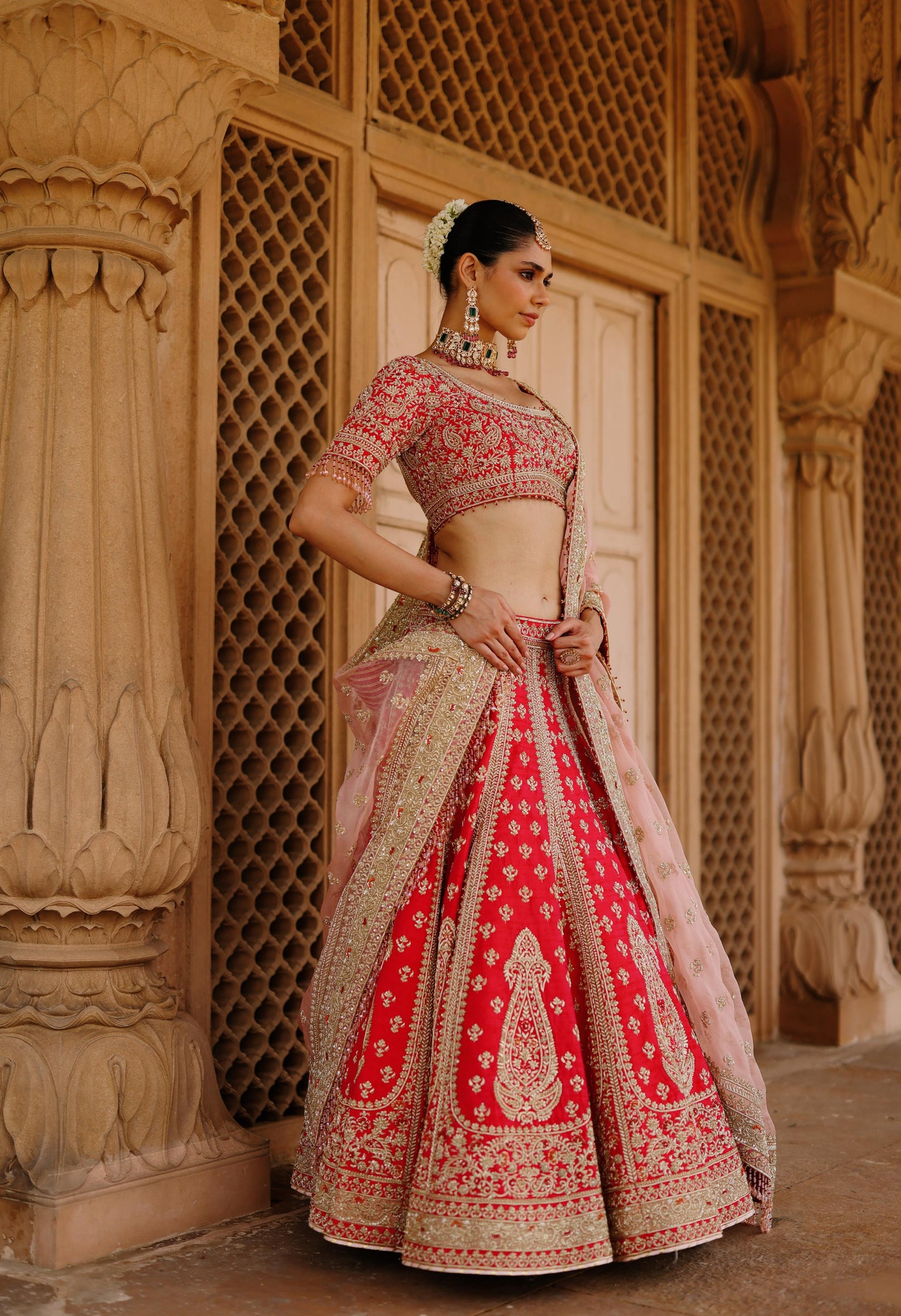 NUSRAT - HOT PINK KALI-IN-KALI LEHENGA SET WITH BLOUSE & DUPATTA