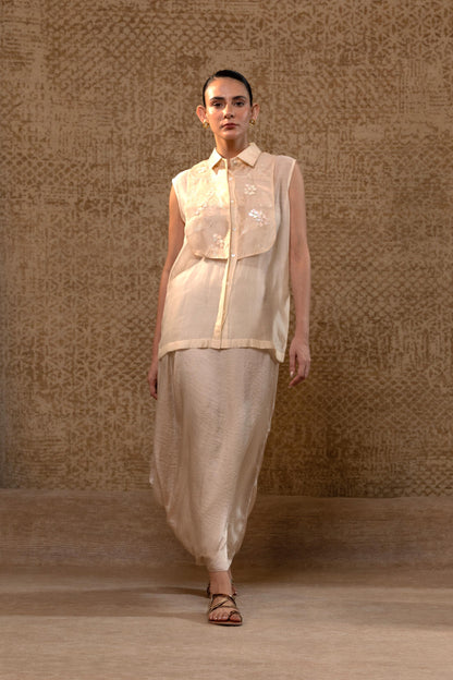 SHIRT ORGANZAYOLK OFF WHITE WITH PANT