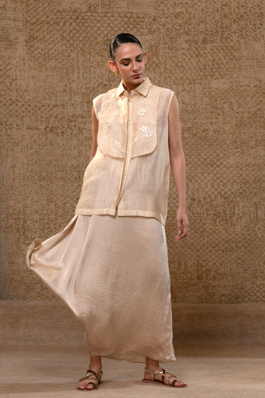 SHIRT ORGANZAYOLK OFF WHITE WITH PANT