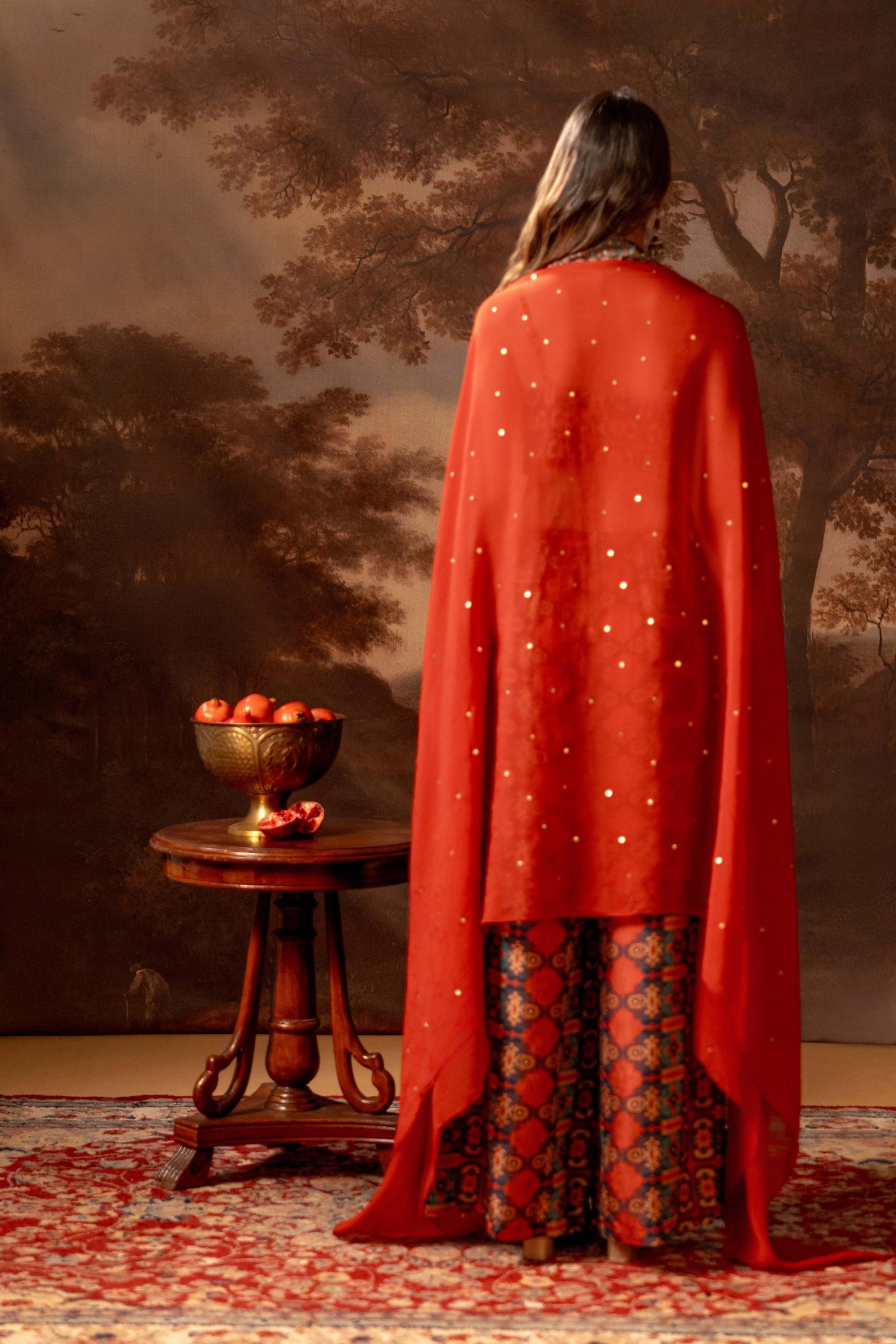 ORANI EMBROIDERED CO-ORD SET WITH CAPE