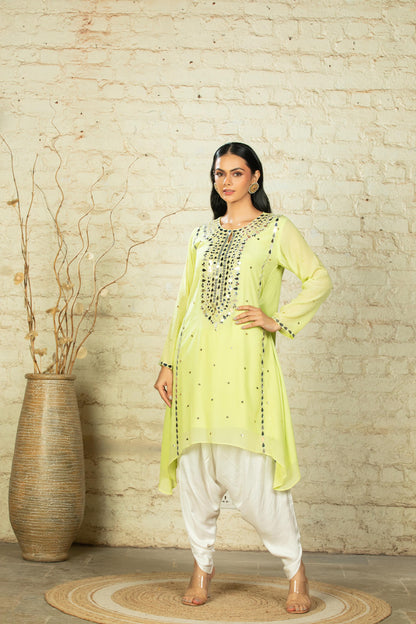 TARANA SOLID LIME GREEN KAFTAN & PANT