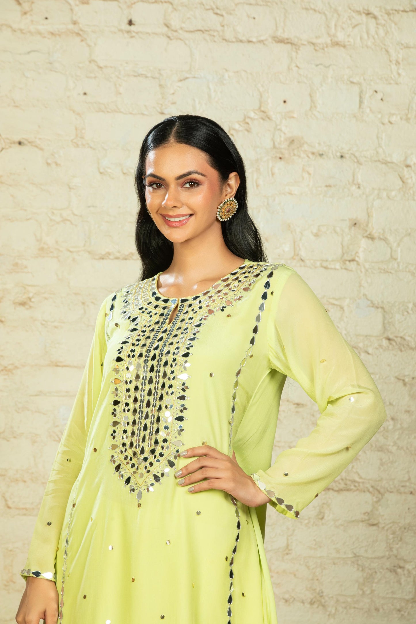 TARANA SOLID LIME GREEN KAFTAN & PANT