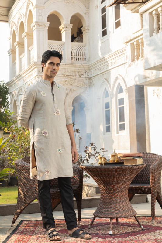 SILVER MIST LINEN KURTA