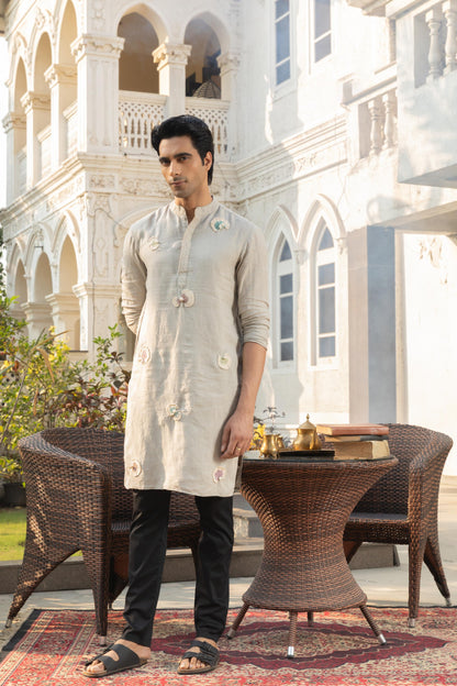 SILVER MIST LINEN KURTA