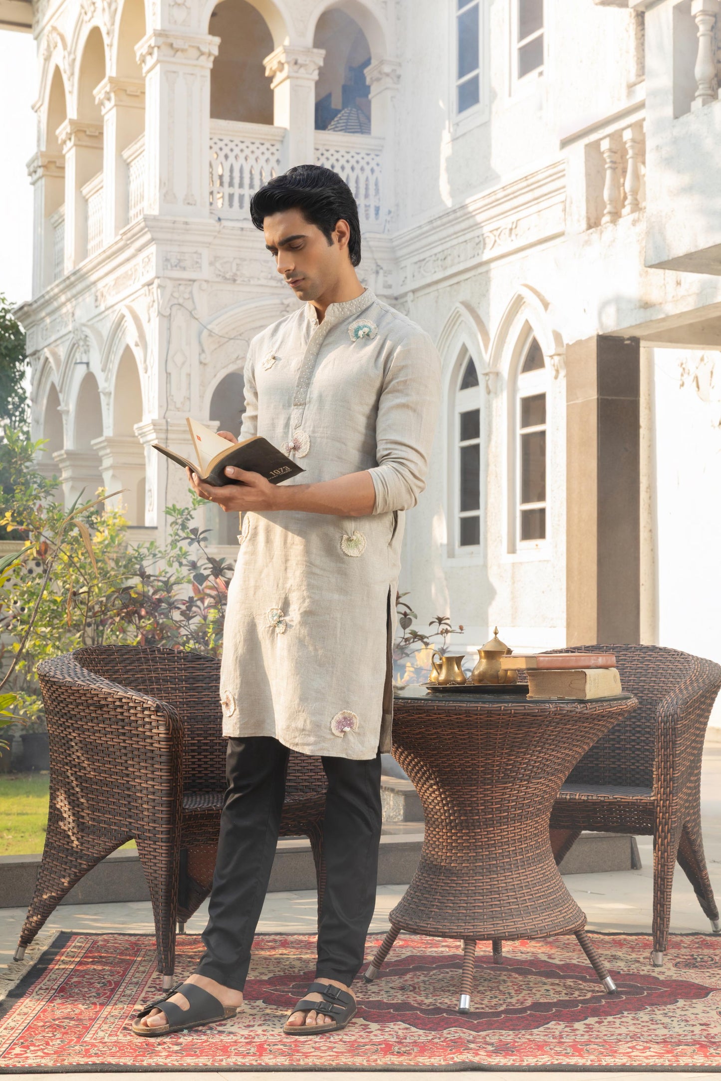 SILVER MIST LINEN KURTA