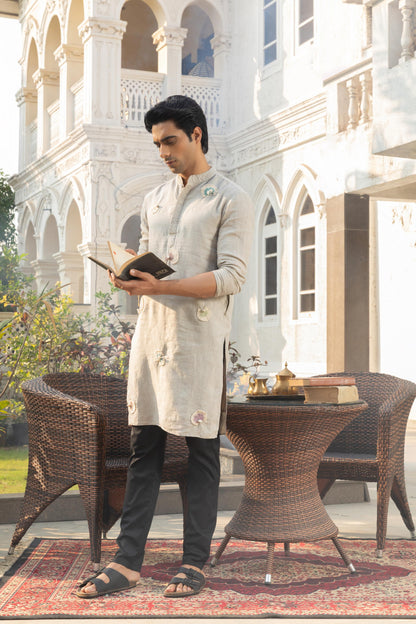 SILVER MIST LINEN KURTA