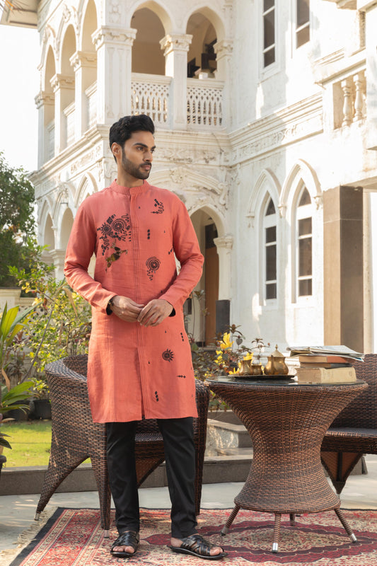 TANGERINE LINEN KURTA