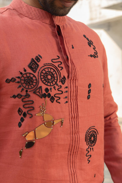 TANGERINE LINEN KURTA