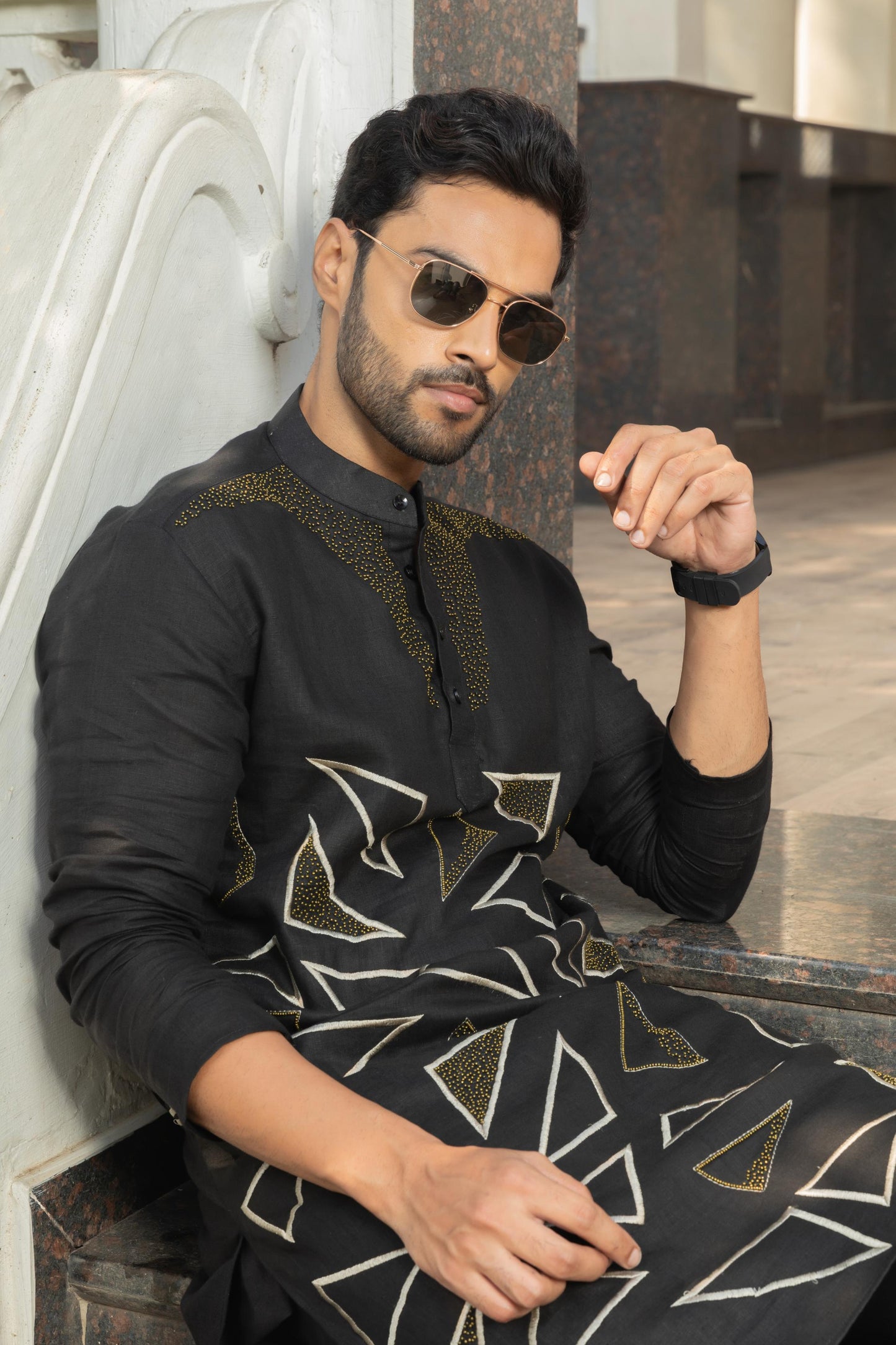 MIDNIGHT LINEN KURTA