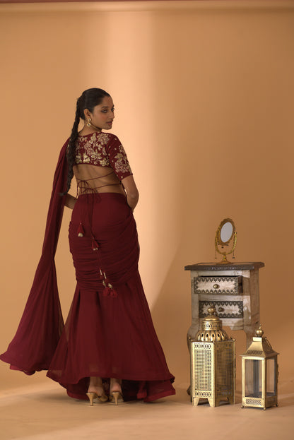 MAROON SAREE SET