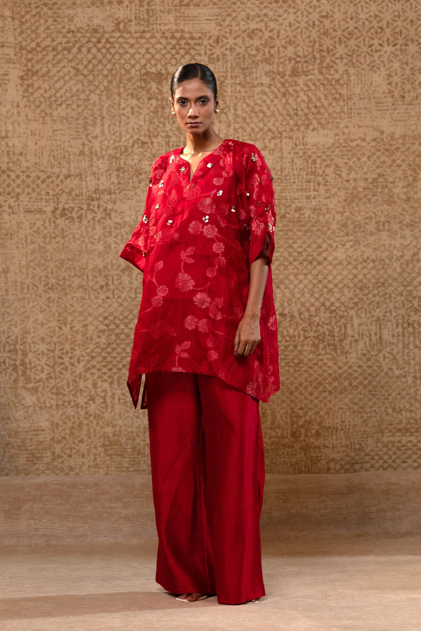 TARAL APPLIQUE KURTASET - RED