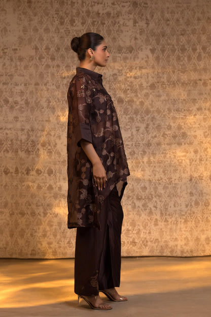 TARAL PURE ORGANZA COLLARED KURTA SET