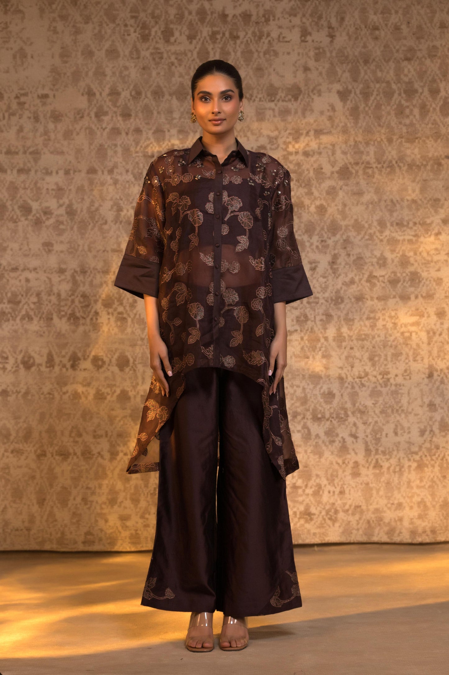 TARAL PURE ORGANZA COLLARED KURTA SET