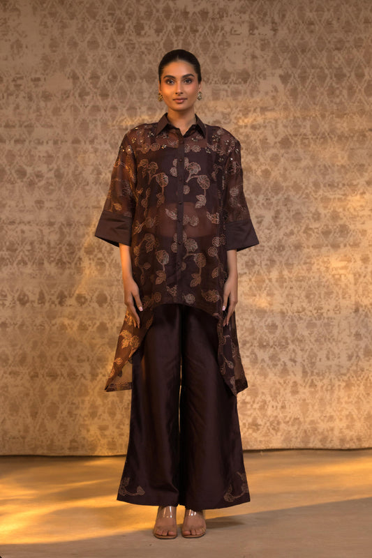 TARAL PURE ORGANZA COLLARED KURTA SET