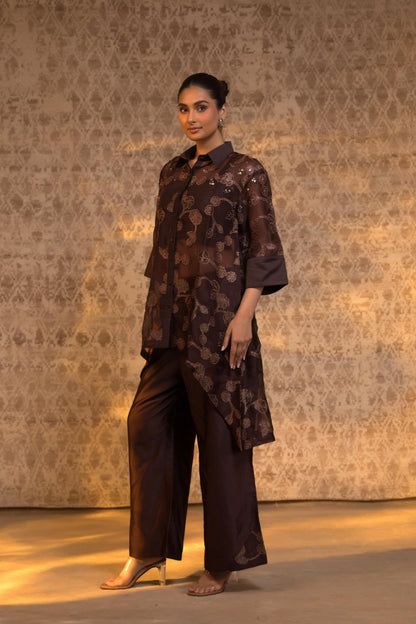 TARAL PURE ORGANZA COLLARED KURTA SET
