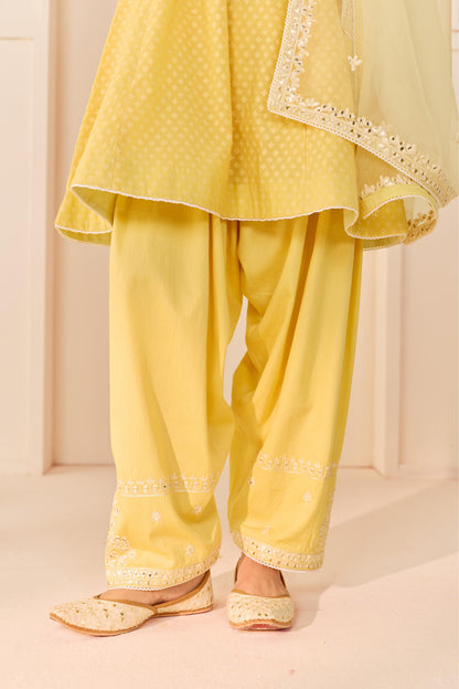 NIDA - LEMON YELLOW  SHORT CHOGA WITH FARSHI SALWAR AND DUPATTA