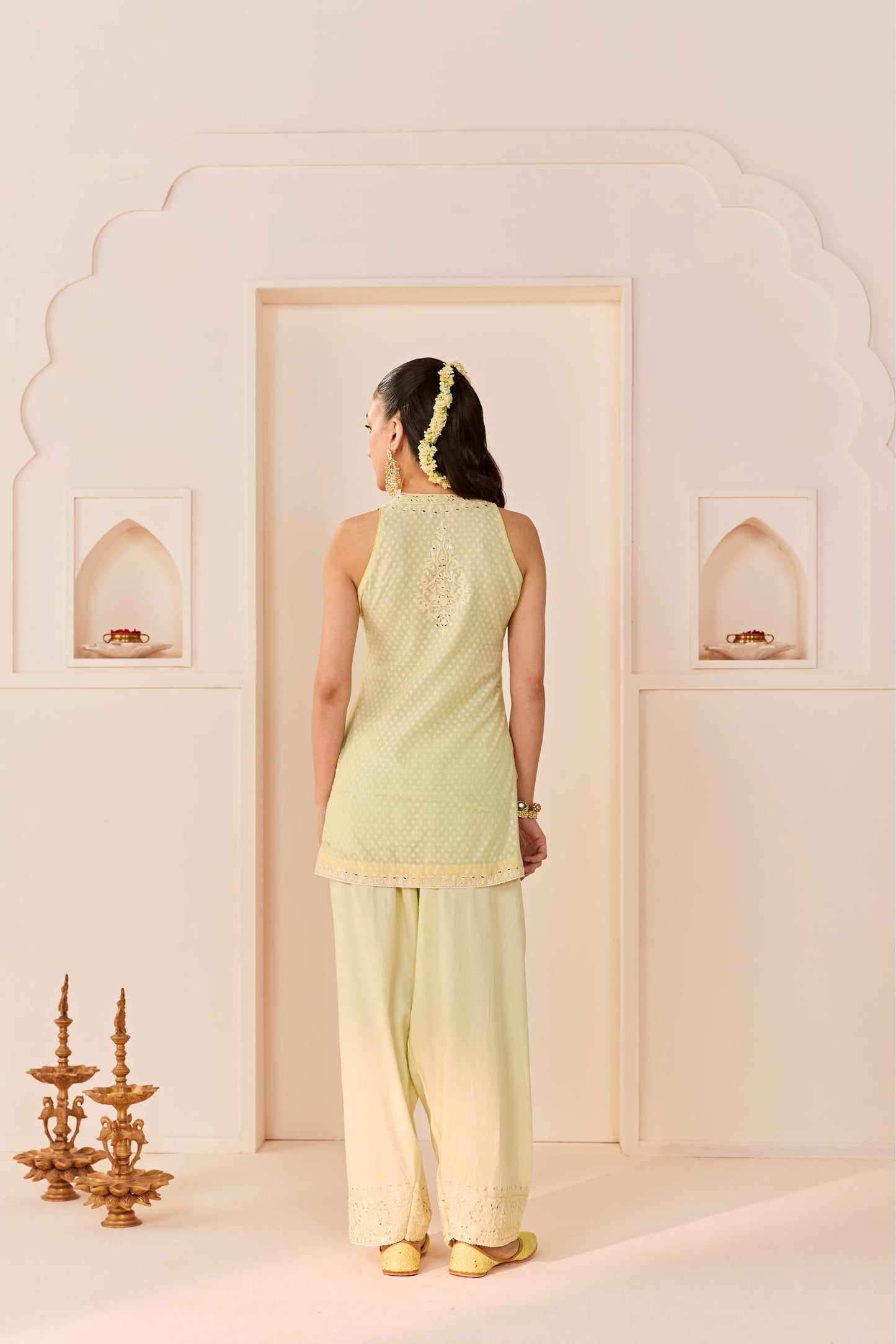 MIRAL - MINT GREEN SHORT KURTA WITH FARSI SALWAR AND DUPATTA