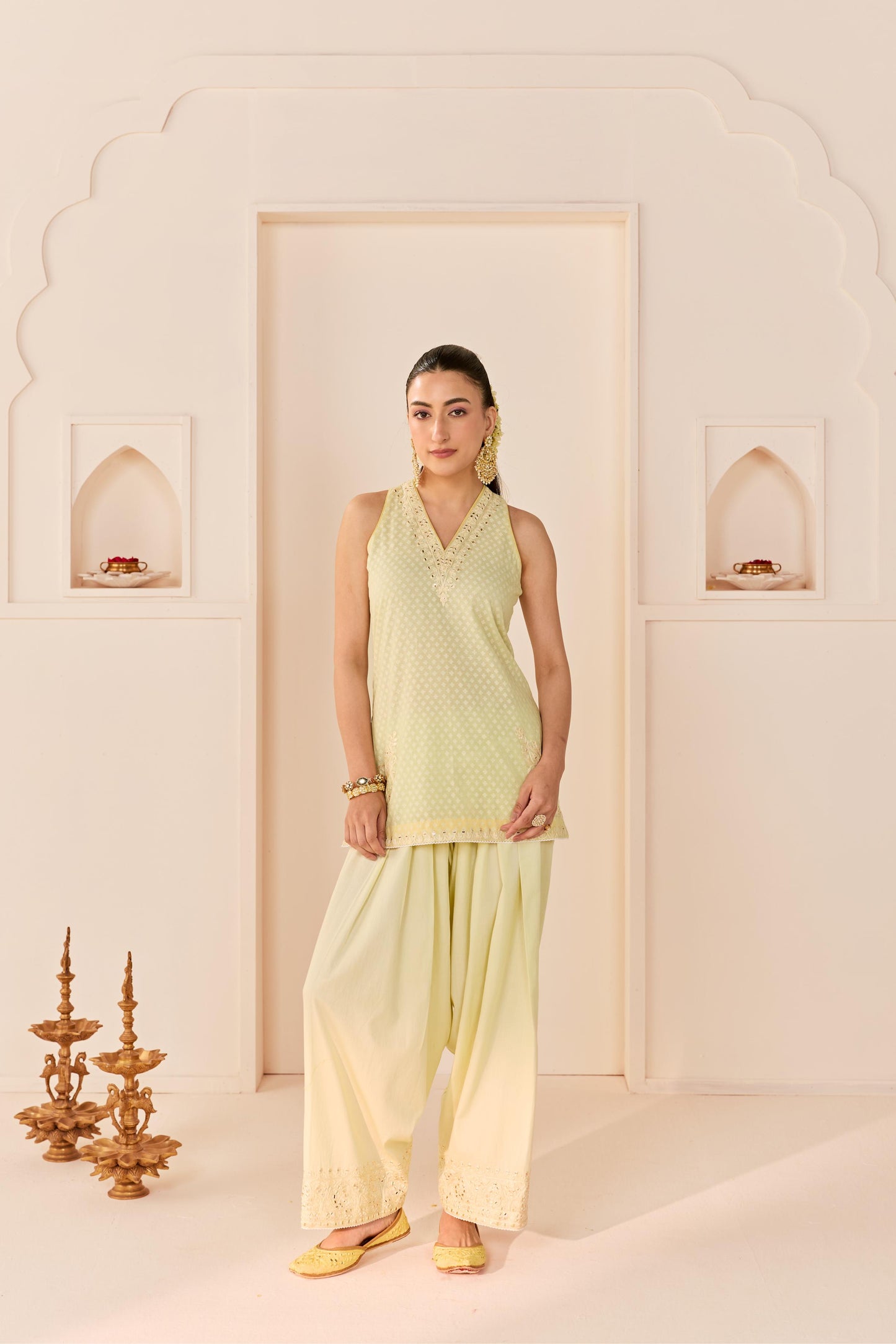 MIRAL - MINT GREEN SHORT KURTA WITH FARSI SALWAR AND DUPATTA