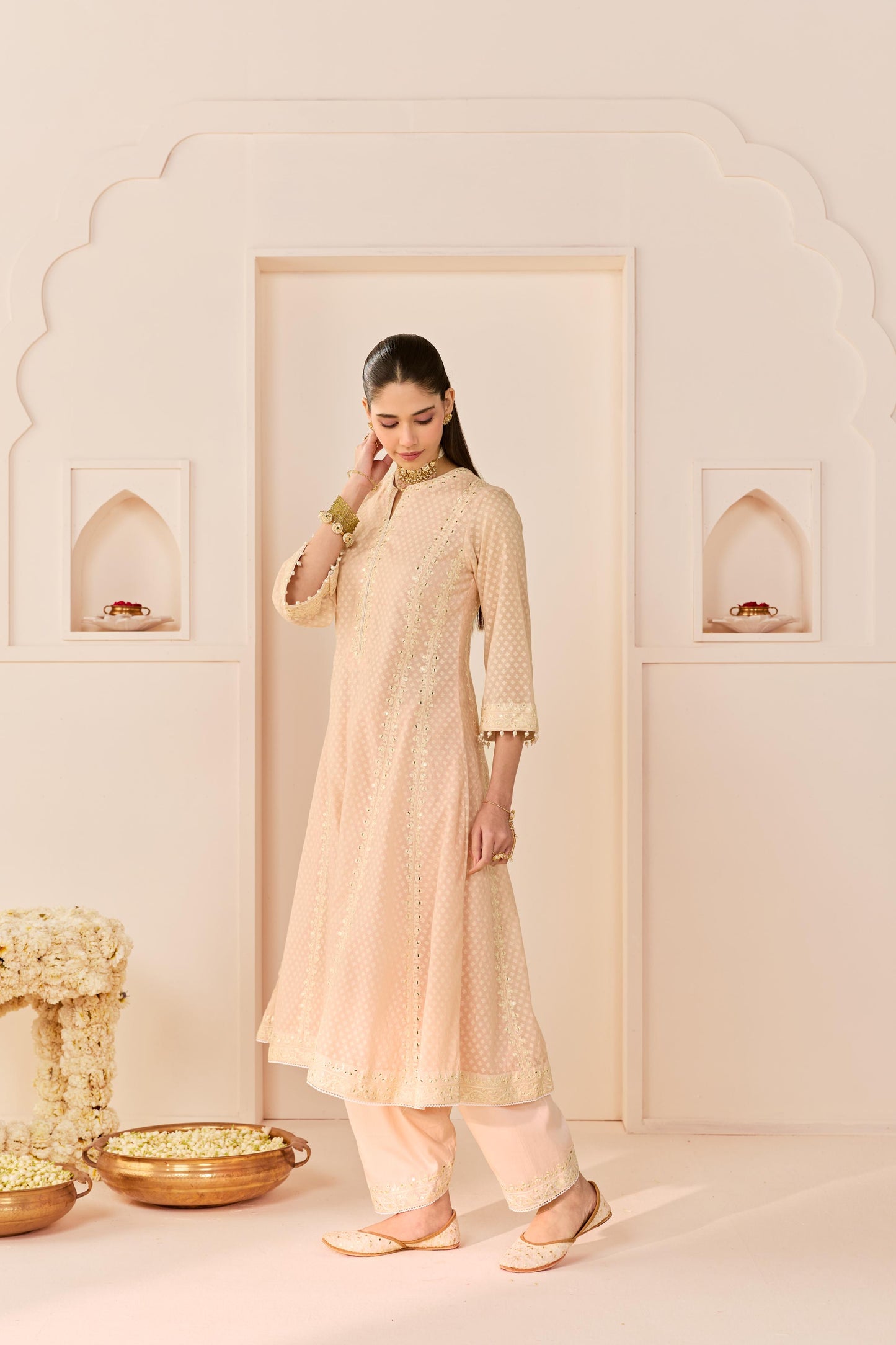 FIRDAUS - CARNATION PINK LONG KALIDAAR CHAUGA WITH DOGRI SALWAR AND DUPATTA