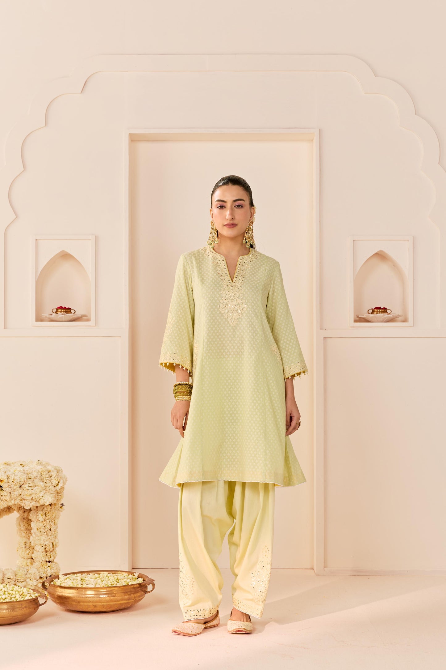 REEM - MINT GREEN SHORT CHOGA WITH DOGRI SALWAR AND DUPATTA