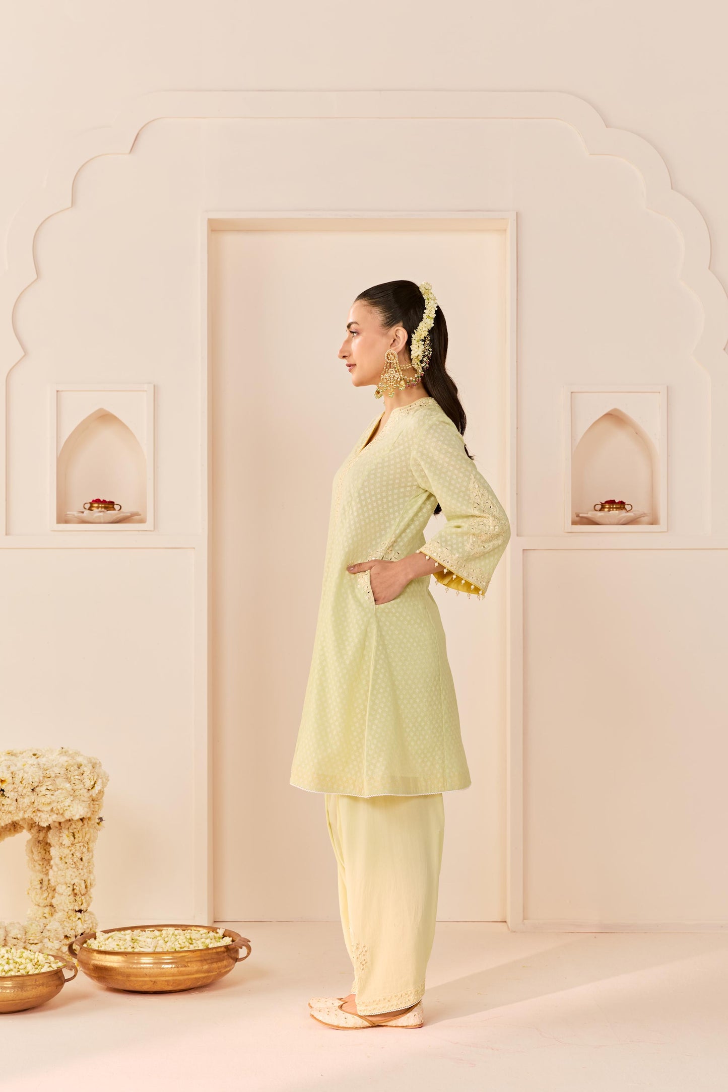 REEM - MINT GREEN SHORT CHOGA WITH DOGRI SALWAR AND DUPATTA