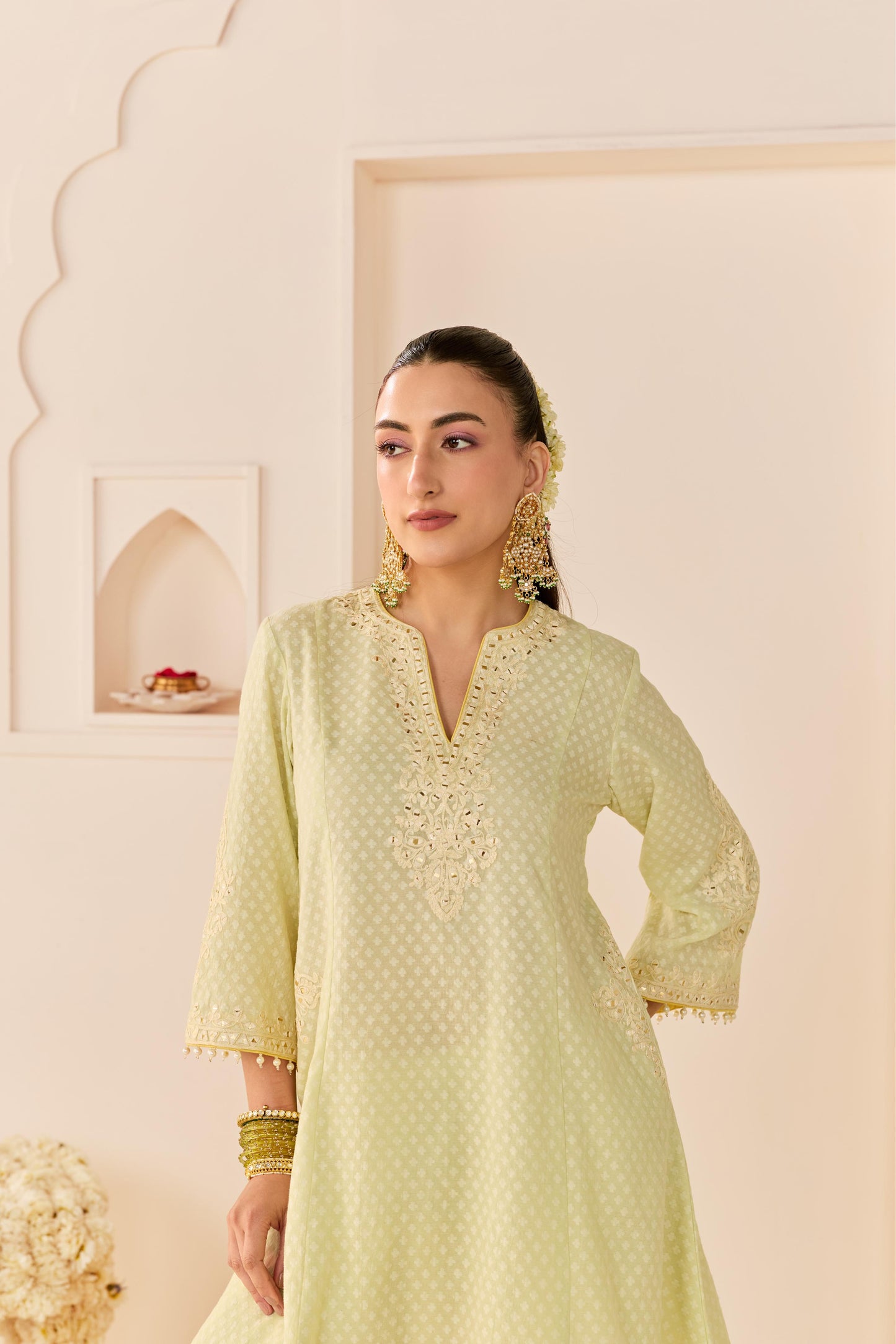 REEM - MINT GREEN SHORT CHOGA WITH DOGRI SALWAR AND DUPATTA
