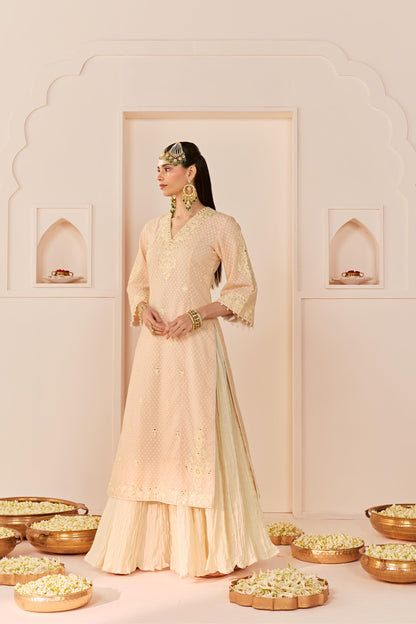 RUHANI - CARNATION PINK LONG KURTA WITH SKIRT AND DUPATTA