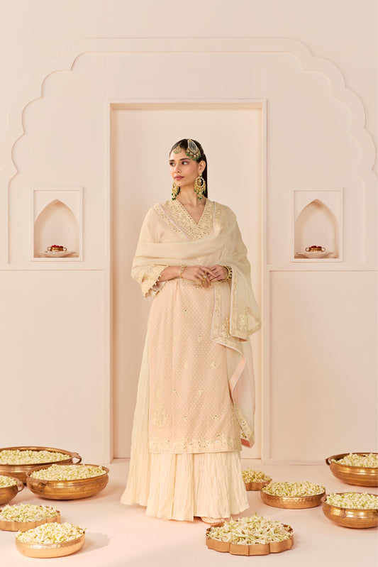 RUHANI - CARNATION PINK LONG KURTA WITH SKIRT AND DUPATTA