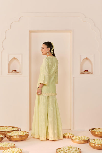 REHMA - MINT GREEN SHORT KURTA WITH SHARARA AND DUPATTA