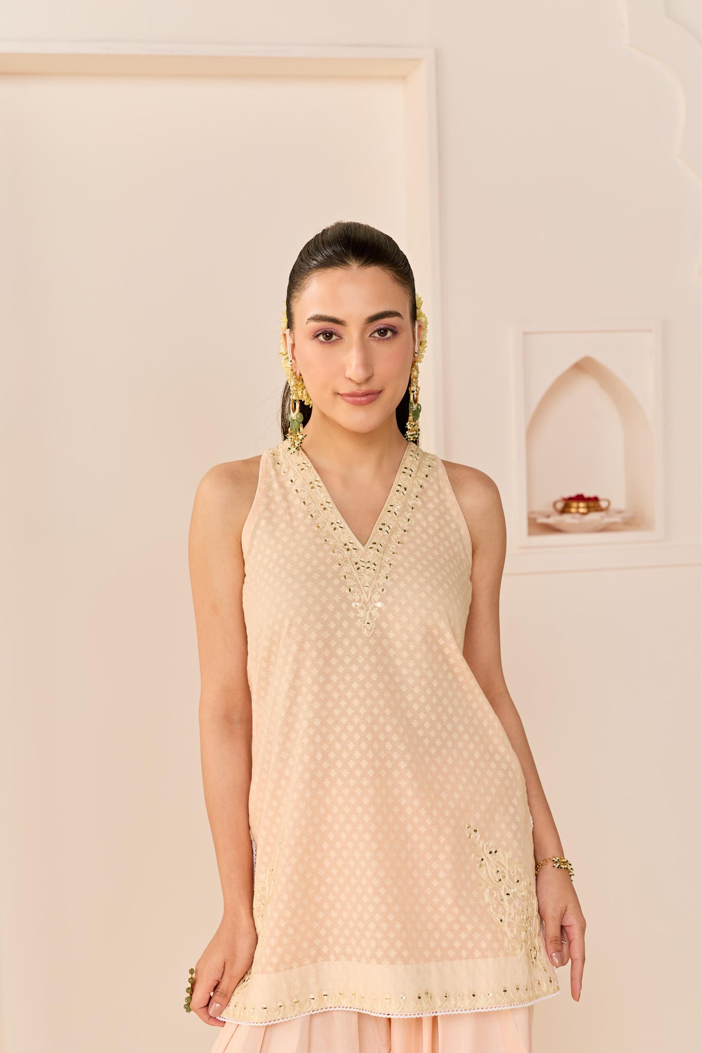 MIRAL - CARNATION PINK SHORT KURTA WITH FARSI SALWAR AND DUPATTA