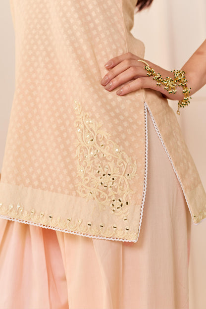 MIRAL - CARNATION PINK SHORT KURTA WITH FARSI SALWAR AND DUPATTA